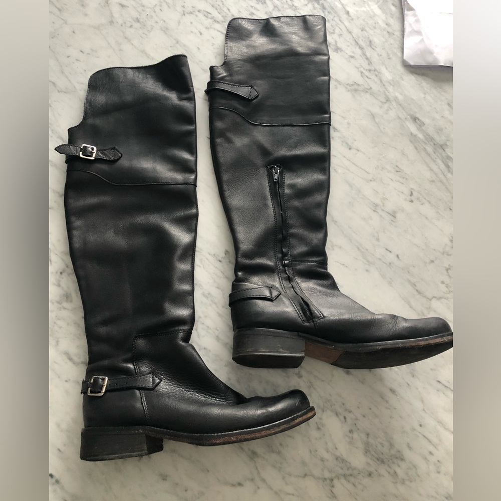 Steve Madden Black Leather Over-the-Knee Riding Boots